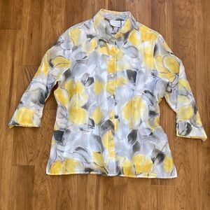 Alfred Dunner White and Yellow Floral button down shirt with tank.